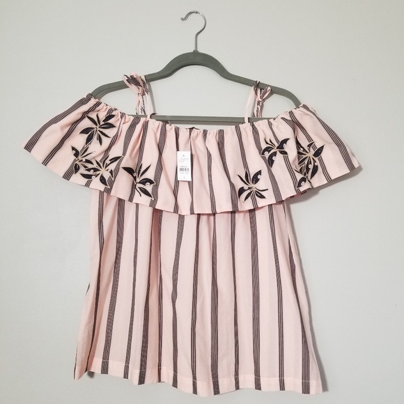 LOFT Tops - NWT Loft Floral Striped Off Shoulder Pale Pink Top